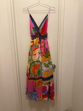 Farm Rio Vibrant Multi-Color Sundress with Plunge Neckline